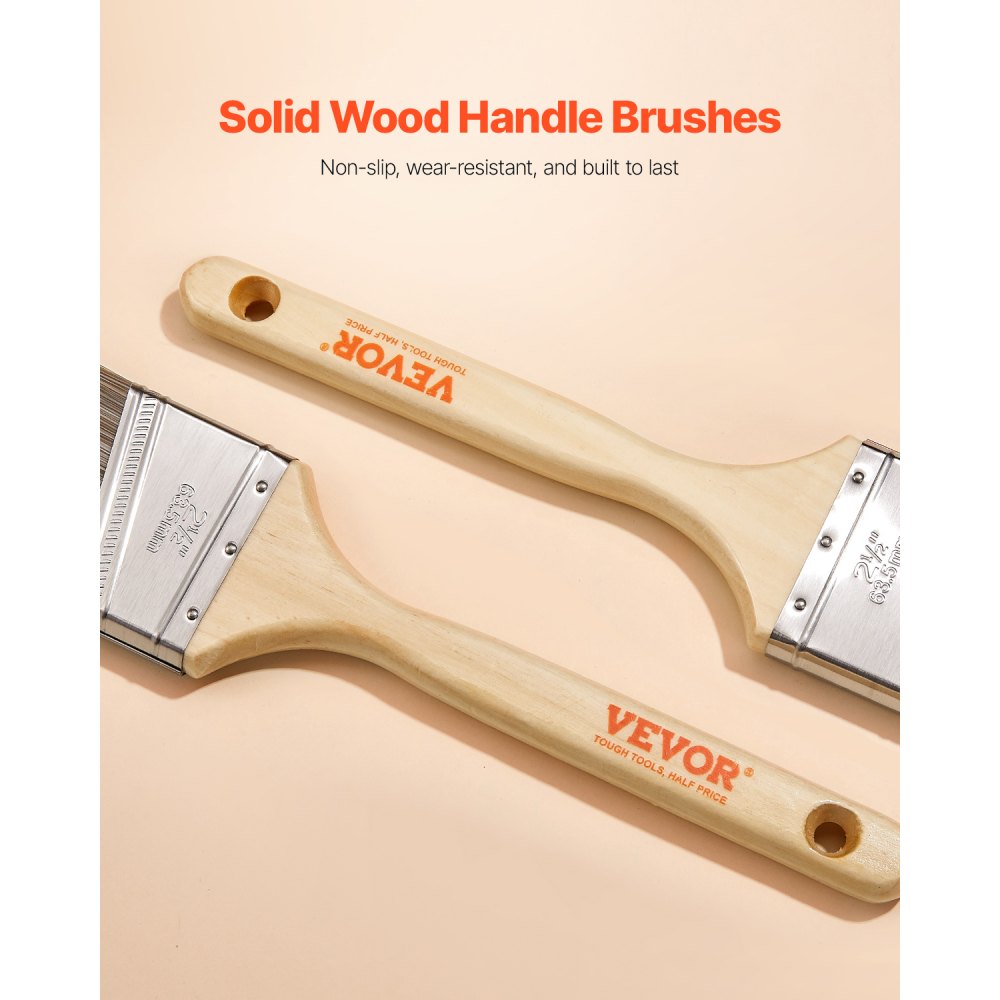 VEVOR Paint Brushes, 12 Piece Angle Paint Brush, Treated Wood Handle, Paint Brush Set for All Latex and Oil Paints & Stains, Wood Stain Brushes for Cabinets, Walls, Fences, Interior & Exterior Use