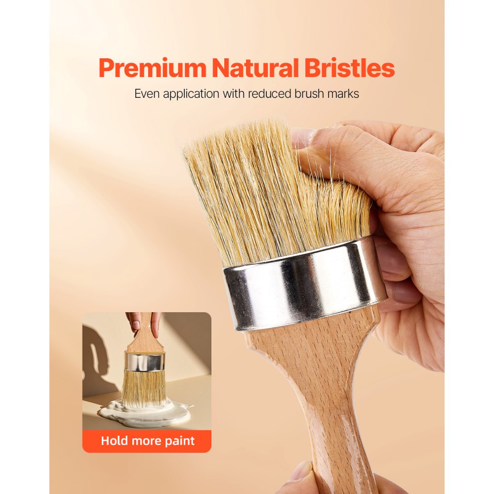VEVOR Chalk Wax Paint Brush, 4 Piece Wax Paint Brush, Chalk Paint Brushes for Furniture, Acrylic Paint,Milk Paint,Home Decor, Natural Bristle Round Oval Chalk Paint Brush for All Painting and Waxing