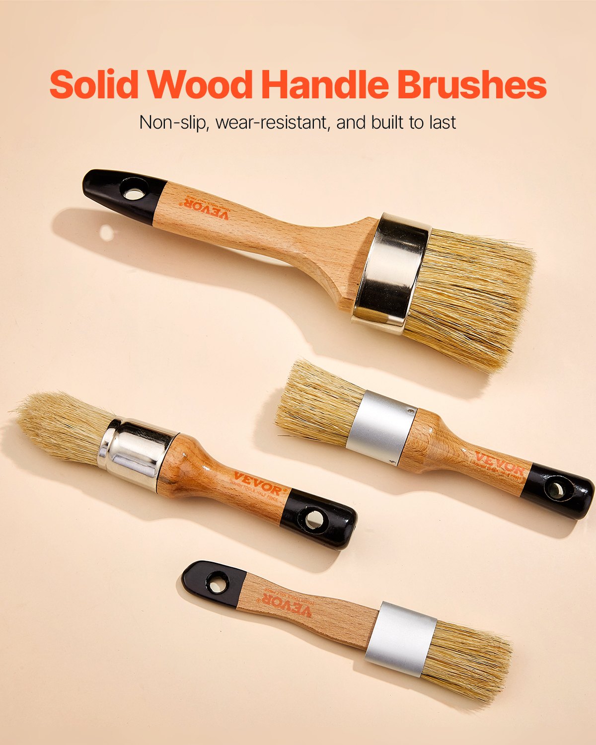 VEVOR Chalk Wax Paint Brush, 4 Piece Wax Paint Brush, Chalk Paint Brushes for Furniture, Acrylic Paint,Milk Paint,Home Decor, Natural Bristle Round Oval Chalk Paint Brush for All Painting and Waxing