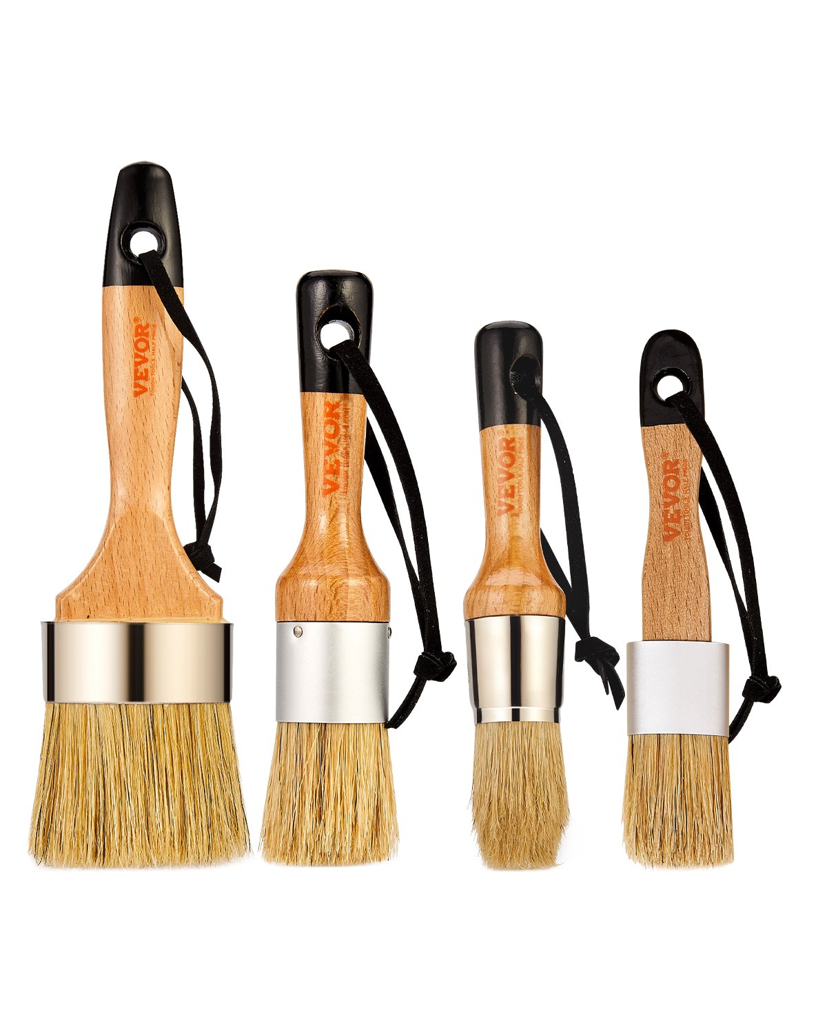 VEVOR Chalk Wax Paint Brush, 4 Piece Wax Paint Brush, Chalk Paint Brushes for Furniture, Acrylic Paint,Milk Paint,Home Decor, Natural Bristle Round Oval Chalk Paint Brush for All Painting and Waxing
