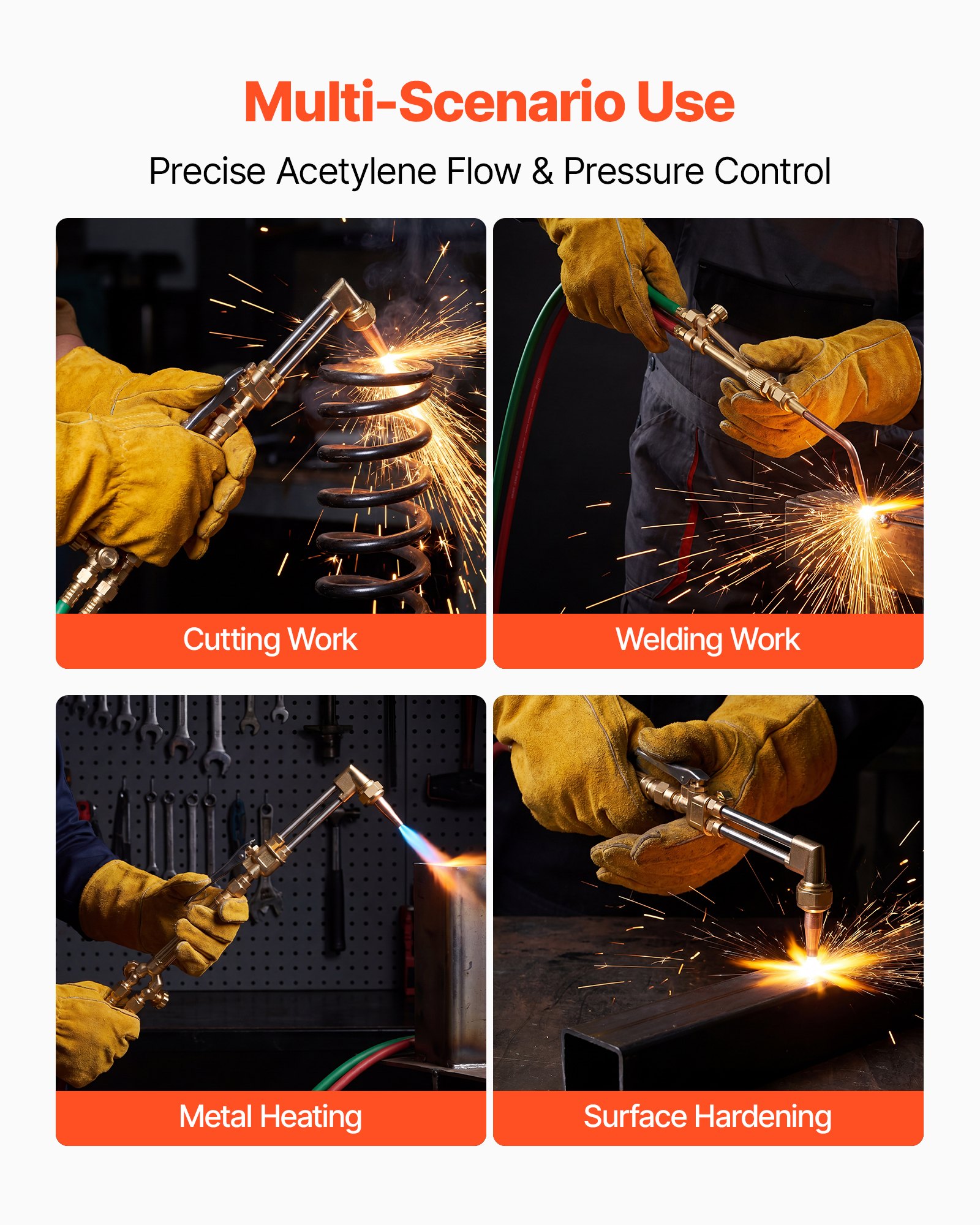 VEVOR Oxygen Acetylene Torch Kit with Check Valves, Gas Welding Cutting Torch Kit, Portable Oxy Acetylene Brazing Set with 15FT Twin-Hose, 1 Cutting Tip, 2 Welding Tips, 2 Regulators & Cylinder Holder