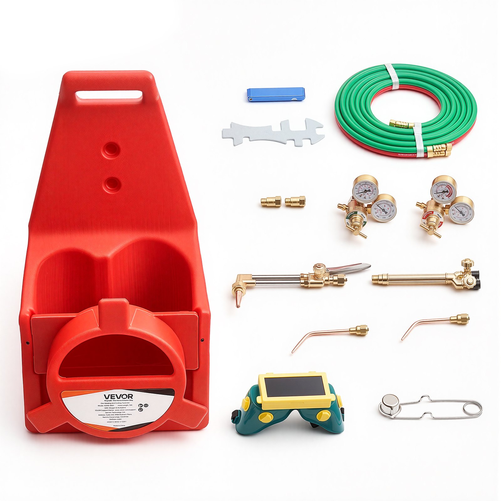 VEVOR Oxygen Acetylene Torch Kit with Check Valves, Gas Welding Cutting Torch Kit, Portable Oxy Acetylene Brazing Set with 15FT Twin-Hose, 1 Cutting Tip, 2 Welding Tips, 2 Regulators & Cylinder Holder