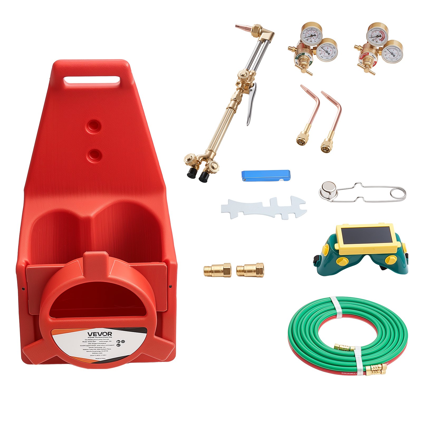 VEVOR Oxygen Acetylene Torch Kit with Check Valves, Gas Welding Cutting Torch Kit, Portable Oxy Acetylene Brazing Set with 15FT Twin-Hose, 1 Cutting Tip, 2 Welding Tips, 2 Regulators & Cylinder Holder