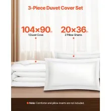 VEVOR King Duvet Cover Set, 100% Cotton, 3 Pieces Bedding Set King Size with 1 Duvet Cover 104 x 90 in and 2 Pillow Shams 20 x 36 in, Soft Breathable, Double Zipper Closure, for Home Bedding, White
