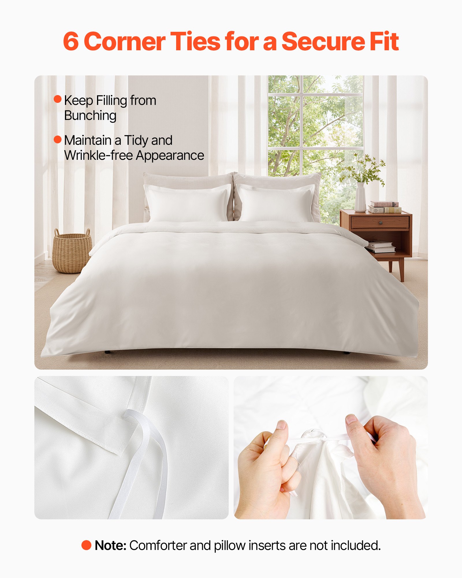 VEVOR King Duvet Cover Set, 100% Cotton, 3 Pieces Bedding Set King Size with 1 Duvet Cover 104 x 90 in and 2 Pillow Shams 20 x 36 in, Soft Breathable, Double Zipper Closure, for Home Bedding, White