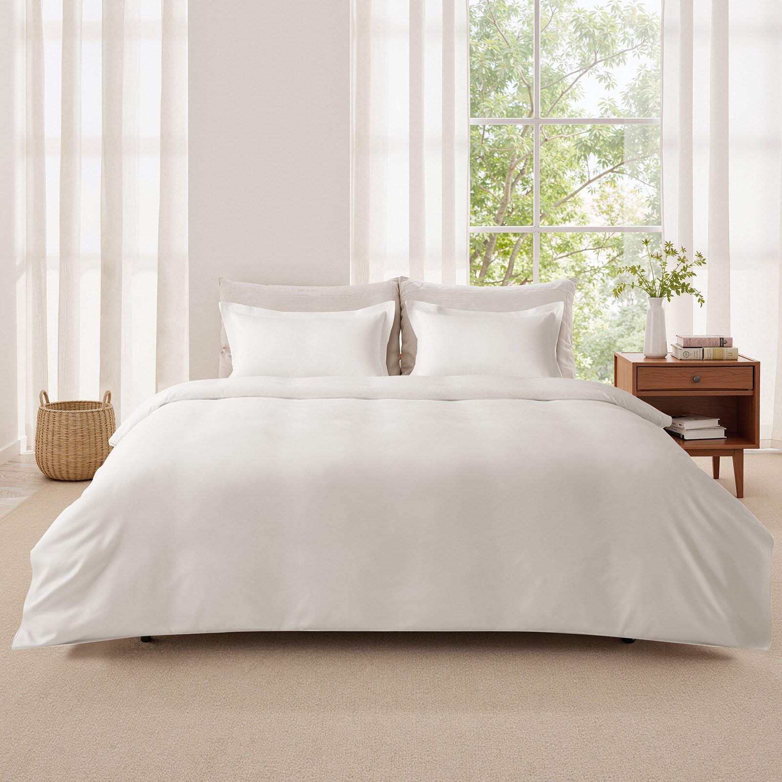 VEVOR King Duvet Cover Set, 100% Cotton, 3 Pieces Bedding Set King Size with 1 Duvet Cover 104 x 90 in and 2 Pillow Shams 20 x 36 in, Soft Breathable, Double Zipper Closure, for Home Bedding, White