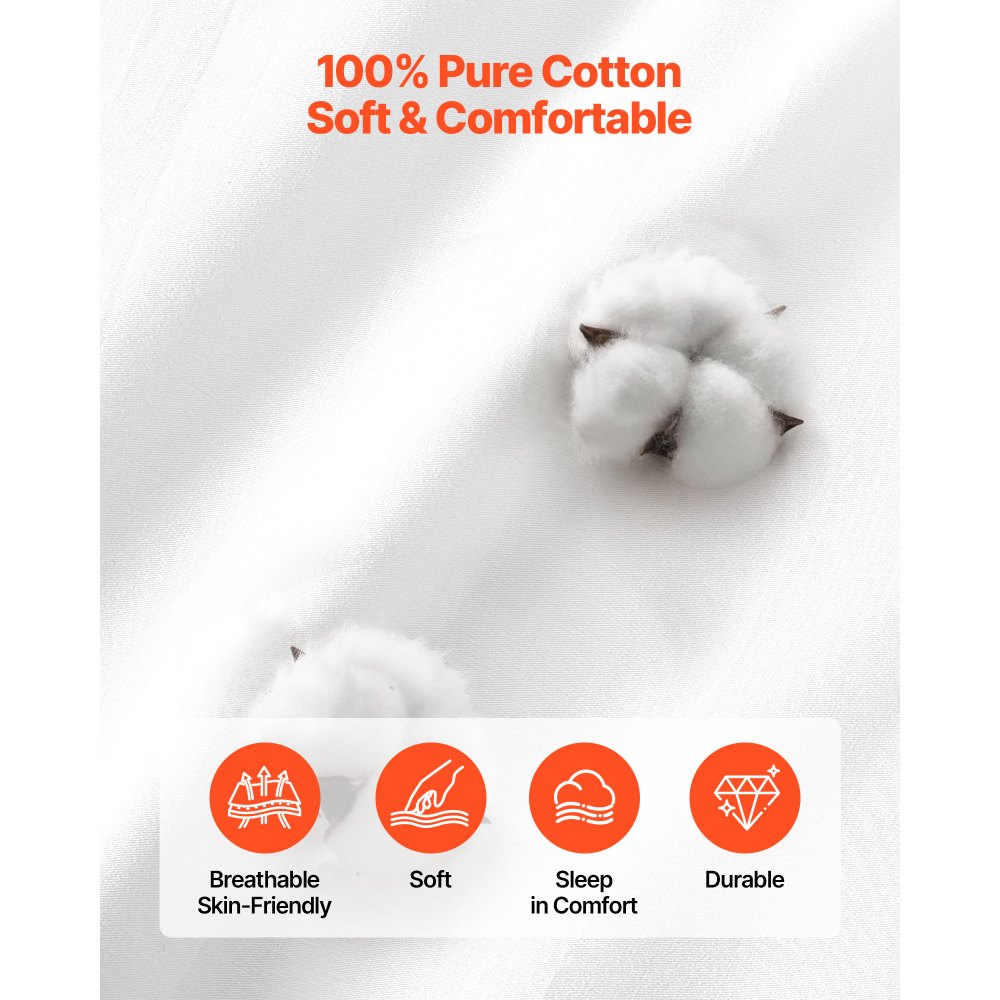 VEVOR Queen Duvet Cover Set, 100% Cotton, 3 Pieces Bedding Set Queen Size with 1 Duvet Cover 90 x 90 in and 2 Pillow Shams 20 x 26 in, Soft Breathable, Double Zipper Closure, for Home Bedding, White