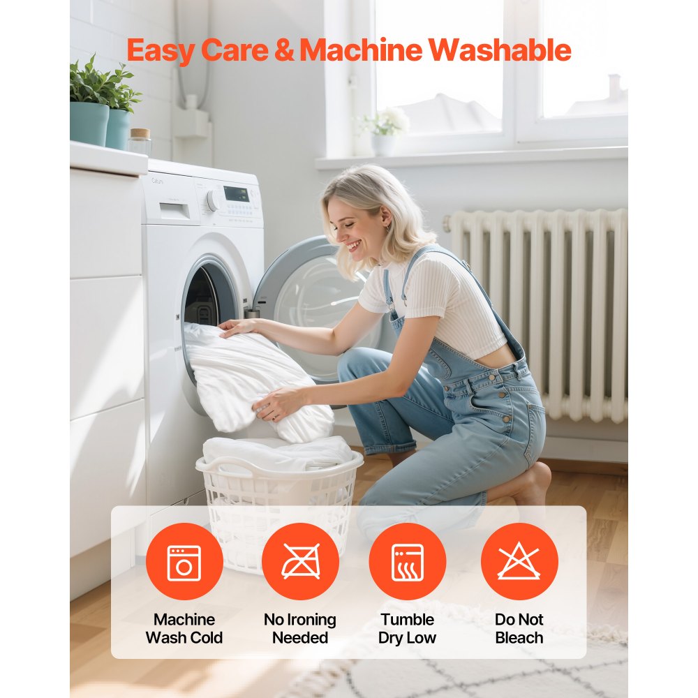 VEVOR Queen Duvet Cover Set, 100% Cotton, 3 Pieces Bedding Set Queen Size with 1 Duvet Cover 90 x 90 in and 2 Pillow Shams 20 x 26 in, Soft Breathable, Double Zipper Closure, for Home Bedding, White