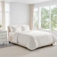 VEVOR Queen Duvet Cover Set, 100% Cotton, 3 Pieces Bedding Set Queen Size with 1 Duvet Cover 90 x 90 in and 2 Pillow Shams 20 x 26 in, Soft Breathable, Double Zipper Closure, for Home Bedding, White