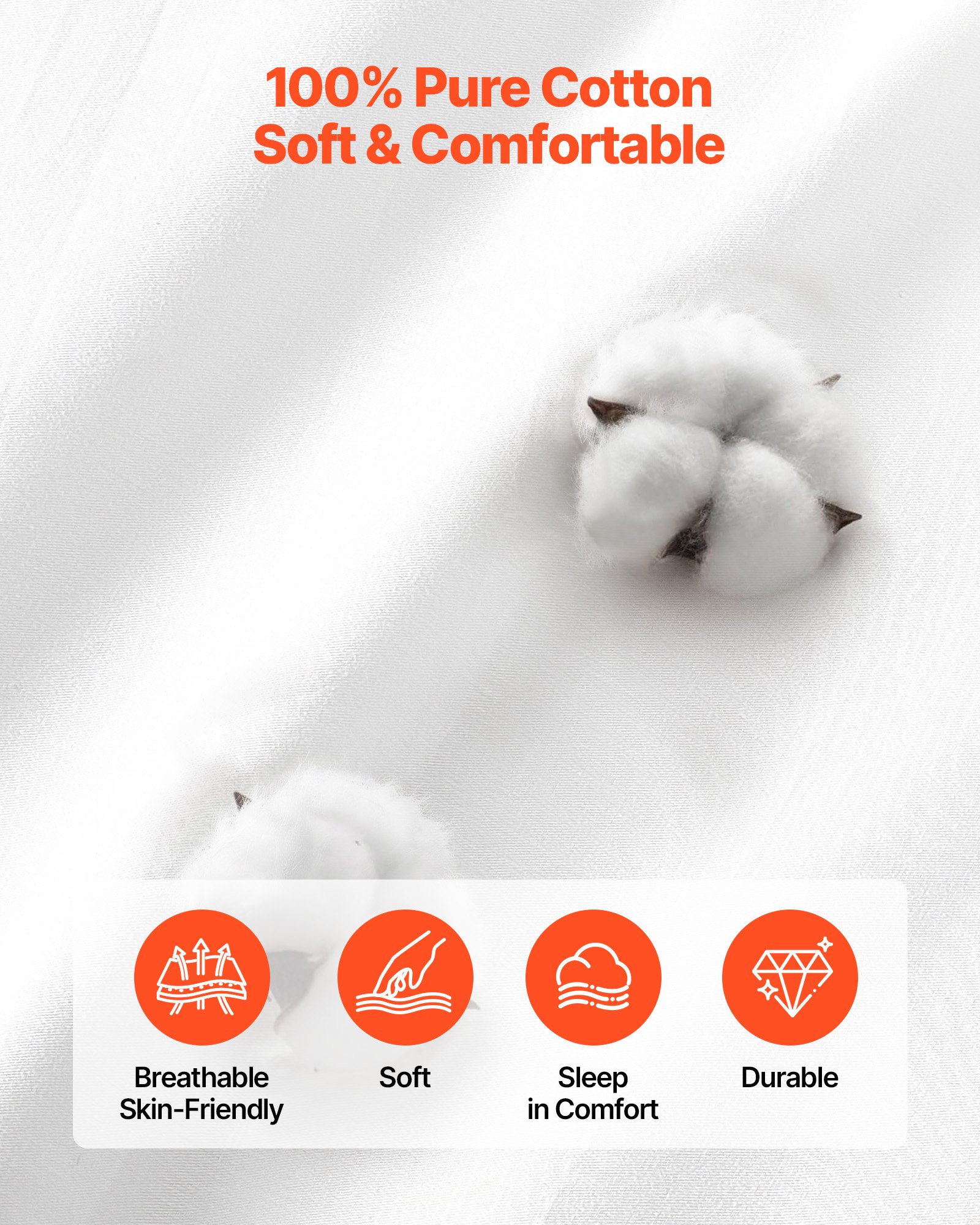 VEVOR Queen Duvet Cover Set, 100% Cotton, 3 Pieces Bedding Set Queen Size with 1 Duvet Cover 90 x 90 in and 2 Pillow Shams 20 x 26 in, Soft Breathable, Double Zipper Closure, for Home Bedding, White