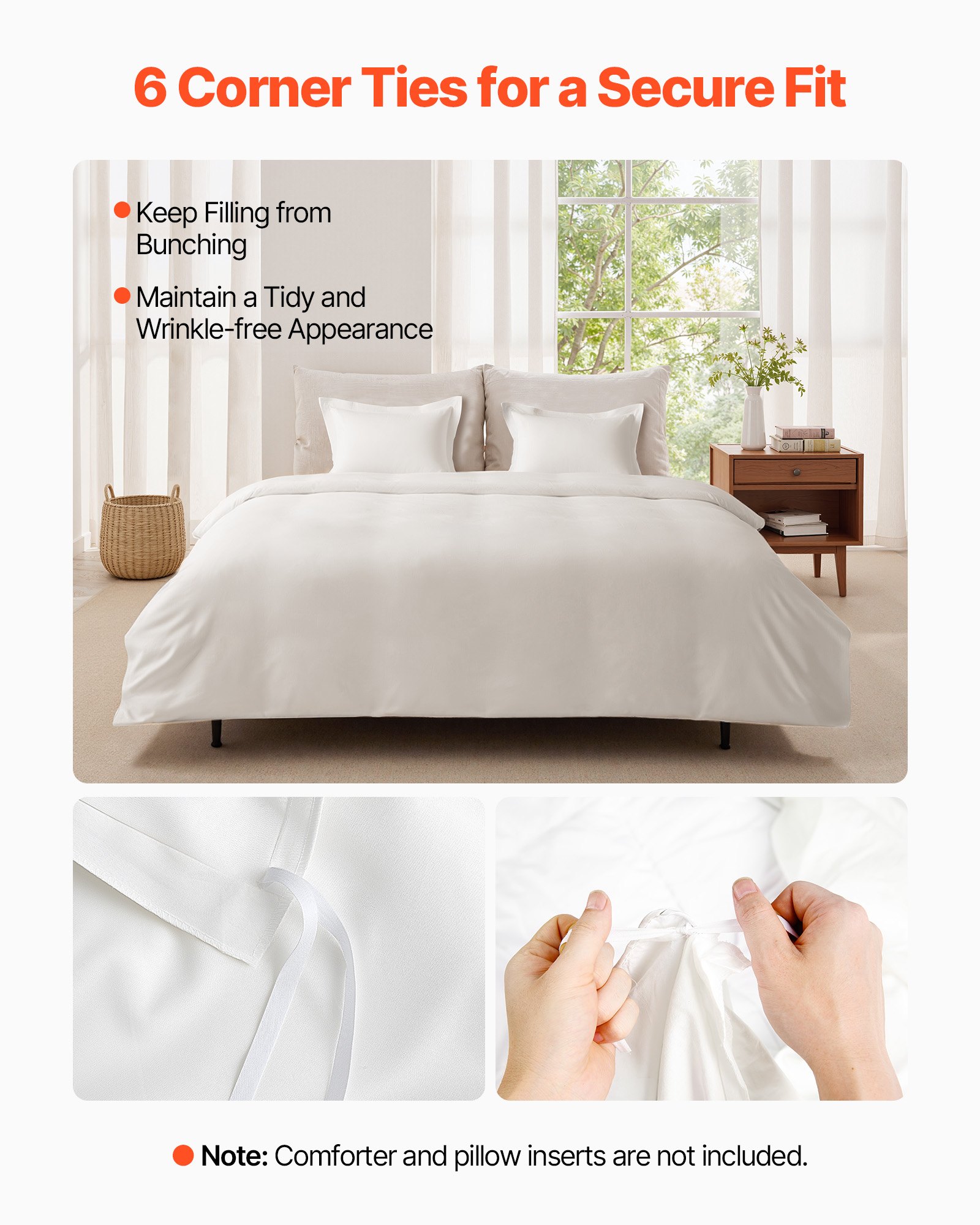 VEVOR Queen Duvet Cover Set, 100% Cotton, 3 Pieces Bedding Set Queen Size with 1 Duvet Cover 90 x 90 in and 2 Pillow Shams 20 x 26 in, Soft Breathable, Double Zipper Closure, for Home Bedding, White