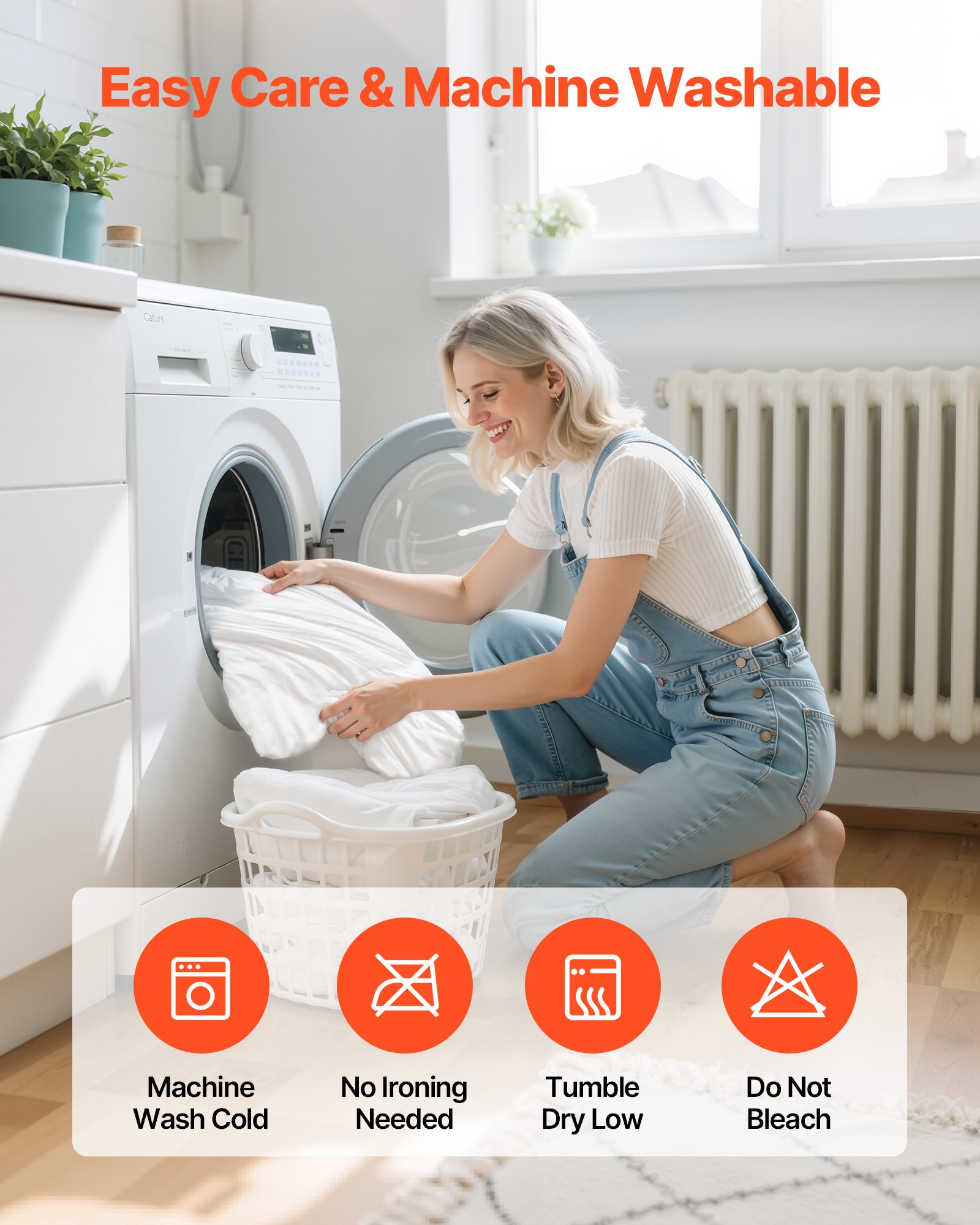 VEVOR Queen Duvet Cover Set, 100% Cotton, 3 Pieces Bedding Set Queen Size with 1 Duvet Cover 90 x 90 in and 2 Pillow Shams 20 x 26 in, Soft Breathable, Double Zipper Closure, for Home Bedding, White