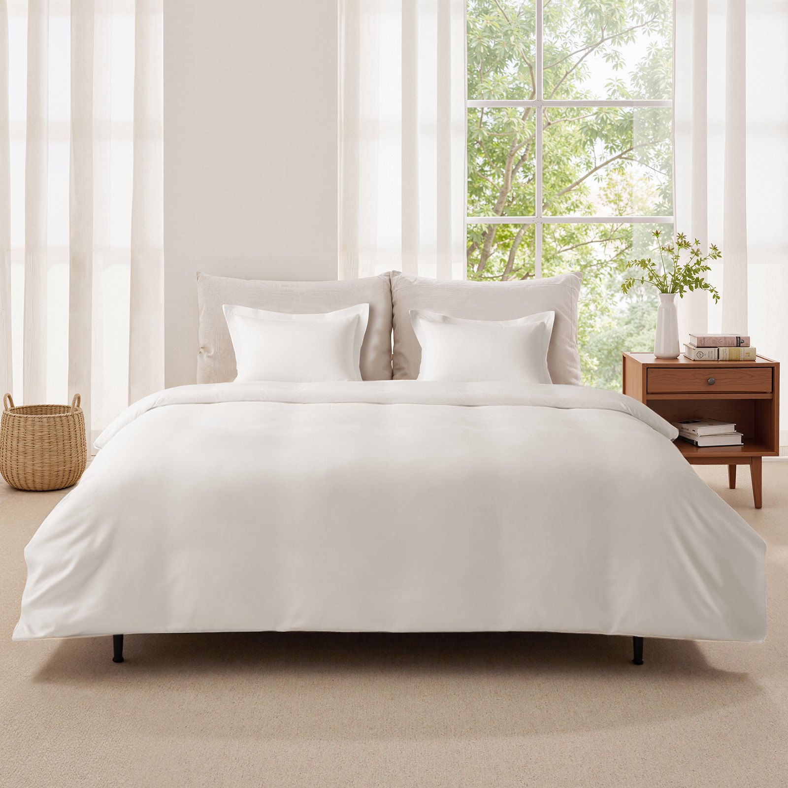 VEVOR Queen Duvet Cover Set, 100% Cotton, 3 Pieces Bedding Set Queen Size with 1 Duvet Cover 90 x 90 in and 2 Pillow Shams 20 x 26 in, Soft Breathable, Double Zipper Closure, for Home Bedding, White