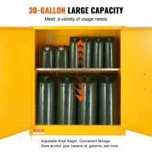 VEVOR Flammable Storage Cabinet 30 Gal, 43.1 x 18.1 x 50.1 inch Cold-Rolled Steel Flammable Liquid Storage Cabinet Explosion Proof with 1 Adjustable Shelf 2 Manual Closing Doors for Industrial Use, Yellow