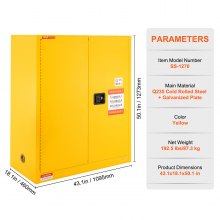 VEVOR Flammable Safety Cabinet, 30 Gal, Cold-Rolled Steel Flammable Liquid Storage Cabinet, 43.1x18.1x50.1 in Explosion Proof with 1 Adjustable Shelf 2 Manual Closing Doors for Industrial Use, Yellow