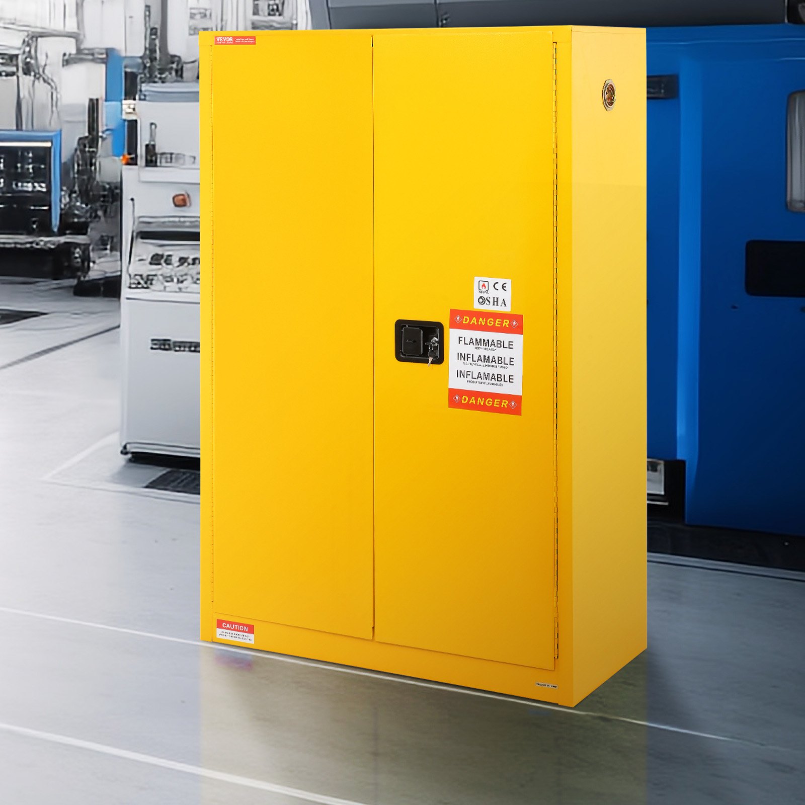 VEVOR Flammable Safety Cabinet, 170.3 L, Cold-Rolled Steel Flammable Liquid Storage Cabinet, 109 x 46 x 165.6 cm Explosion Proof with 2 Adjustable Shelves 2 Manual Doors for Industrial Use, Yellow