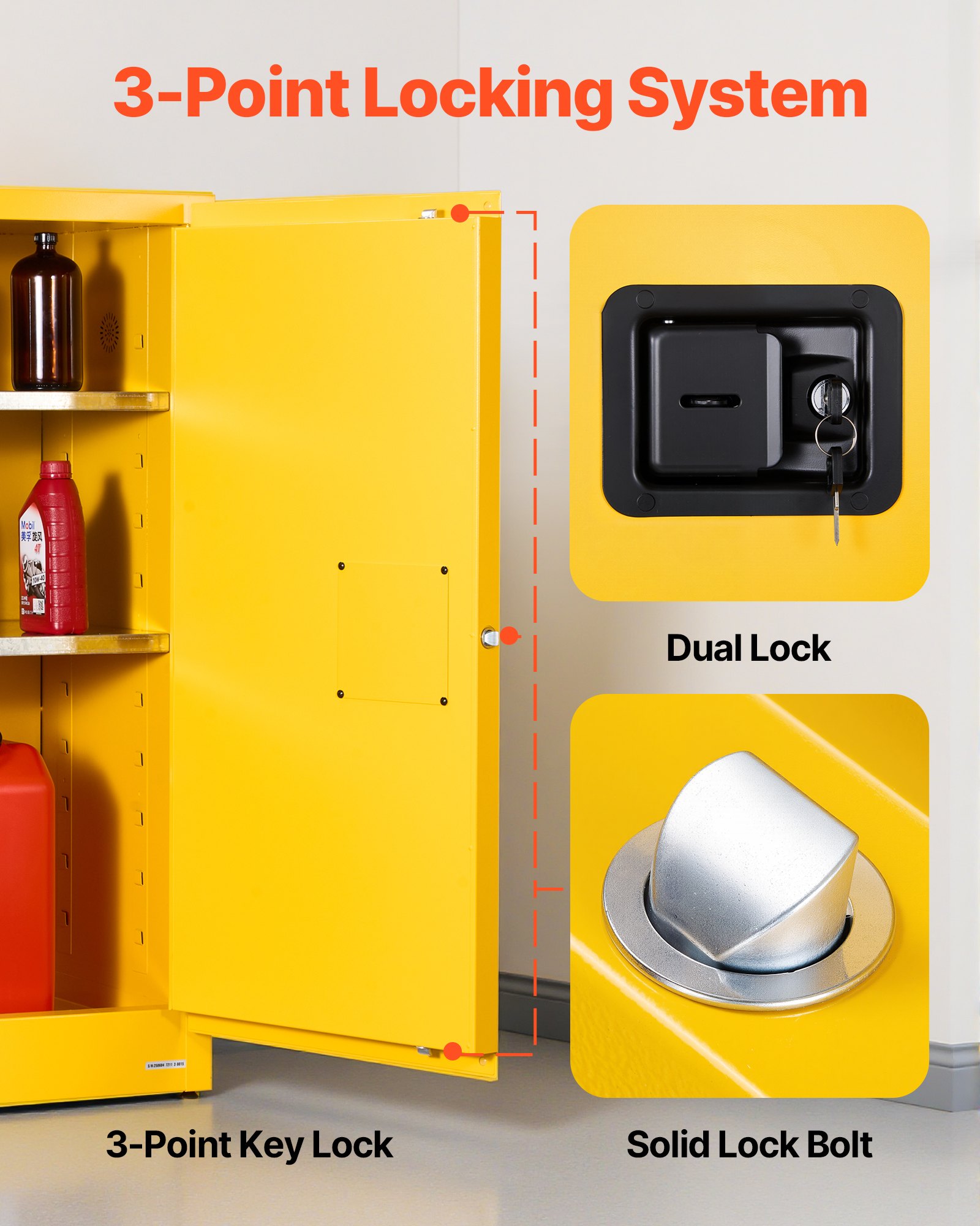 VEVOR Flammable Cabinet, 109.2 x 46 x 118 cm, 29 Gallon Flammable Storage Cabinet with Adjustable Shelf, Cold-Rolled and Galvanized Steel Fire Cabinets, for Commercial Industrial and Home Use, Yellow