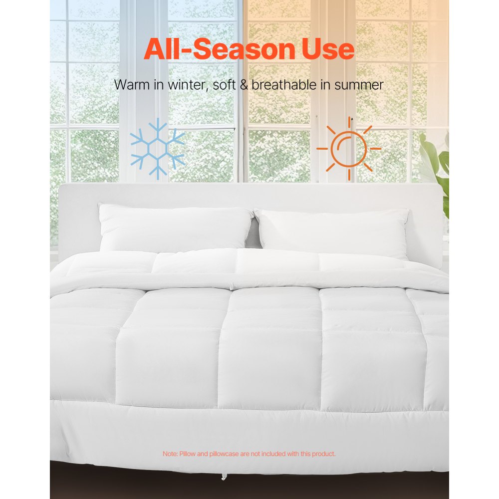 VEVOR Comforter Duvet Insert, 102 x 90 in, King Size Down Alternative Comforter, Quilted All Season Duvet with 4 Tabs, Soft & Machine Washable, Box Stitched Bedding for Home Hotel, Women/Men, White