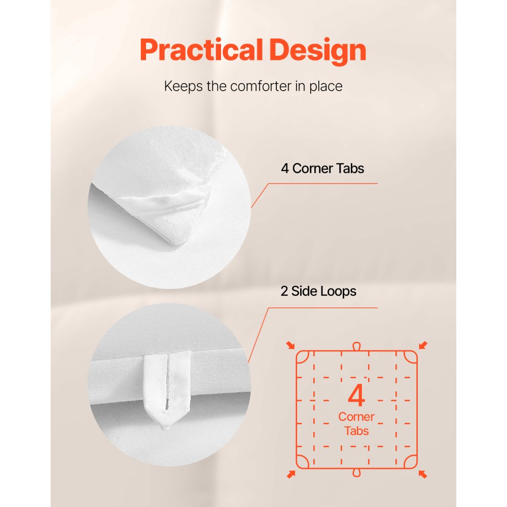 VEVOR Comforter Duvet Insert, 102 x 90 in, King Size Down Alternative Comforter, Quilted All Season Duvet with 4 Tabs, Soft & Machine Washable, Box Stitched Bedding for Home Hotel, Women/Men, White