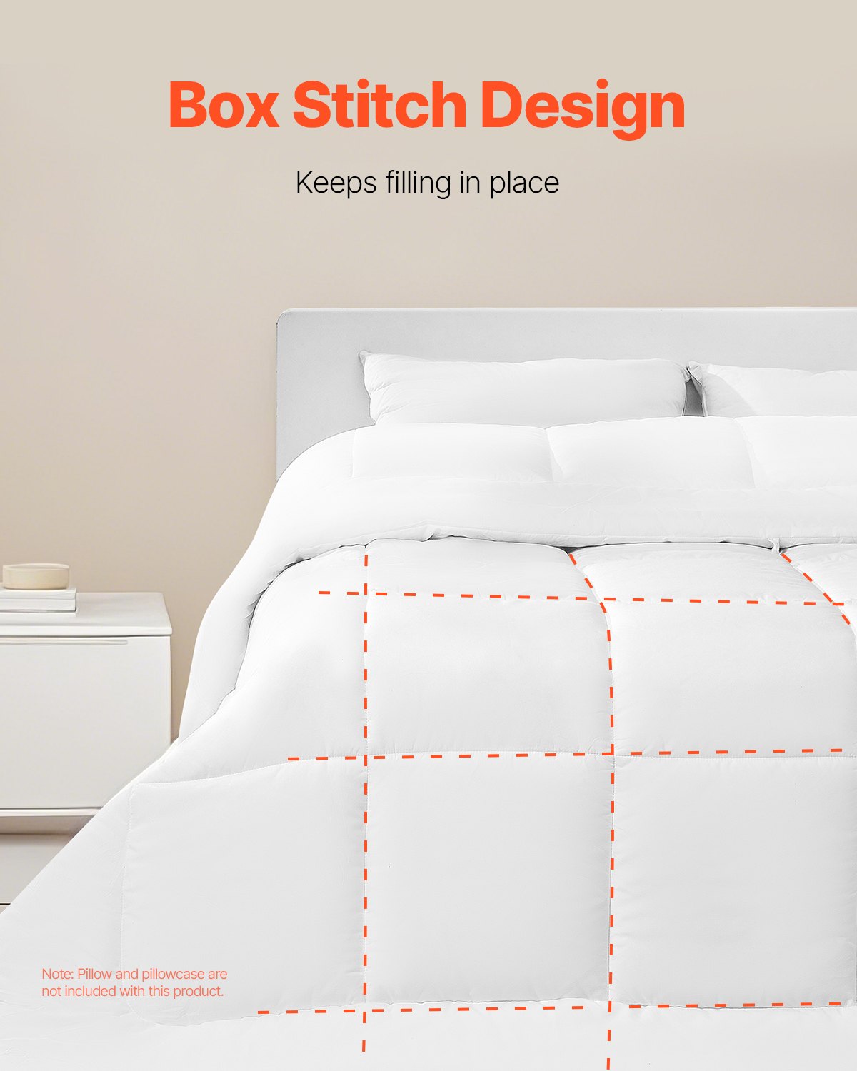 VEVOR Comforter Duvet Insert, 102 x 90 in, King Size Down Alternative Comforter, Quilted All Season Duvet with 4 Tabs, Soft & Machine Washable, Box Stitched Bedding for Home Hotel, Women/Men, White