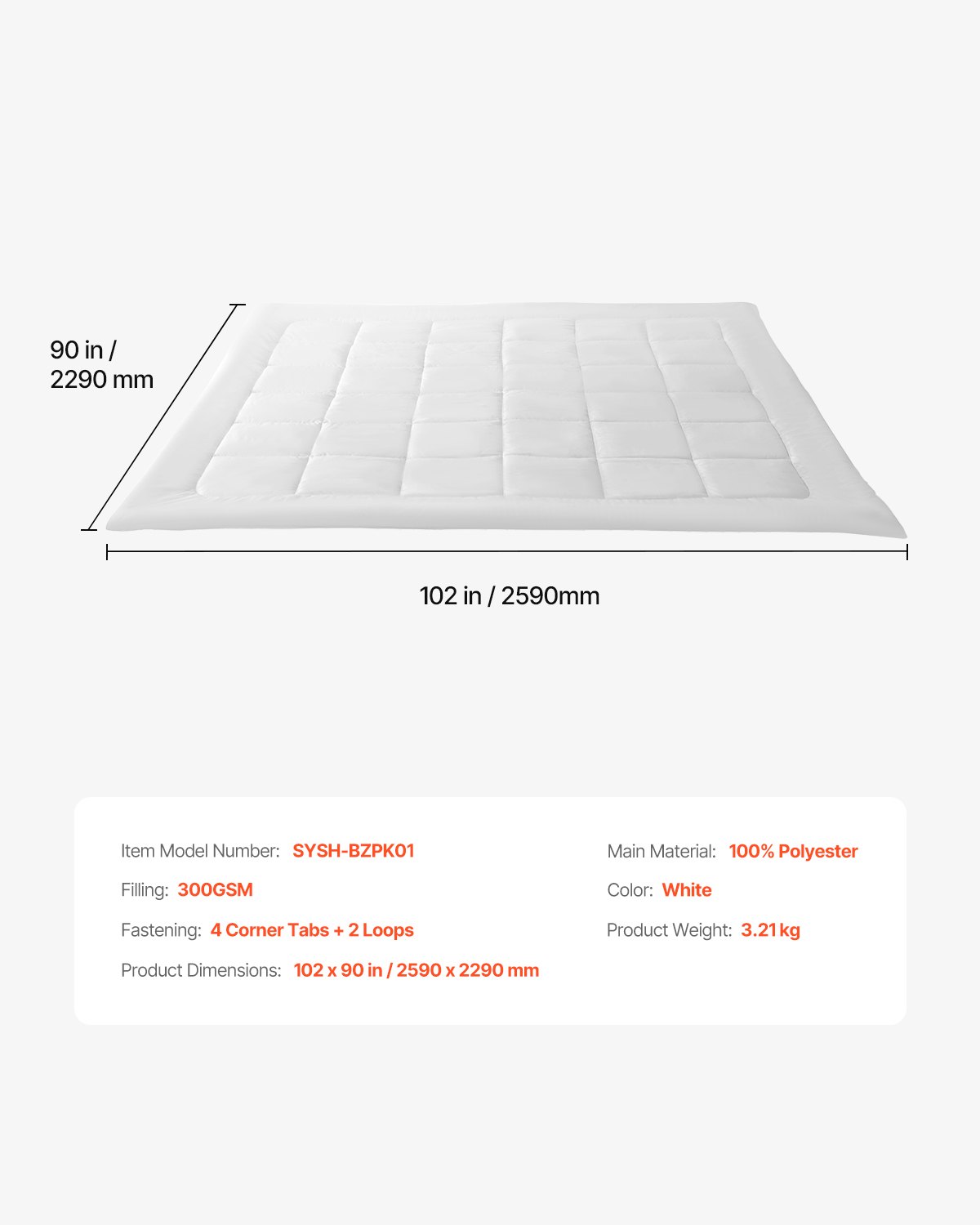 VEVOR Comforter Duvet Insert, 102 x 90 in, King Size Down Alternative Comforter, Quilted All Season Duvet with 4 Tabs, Soft & Machine Washable, Box Stitched Bedding for Home Hotel, Women/Men, White