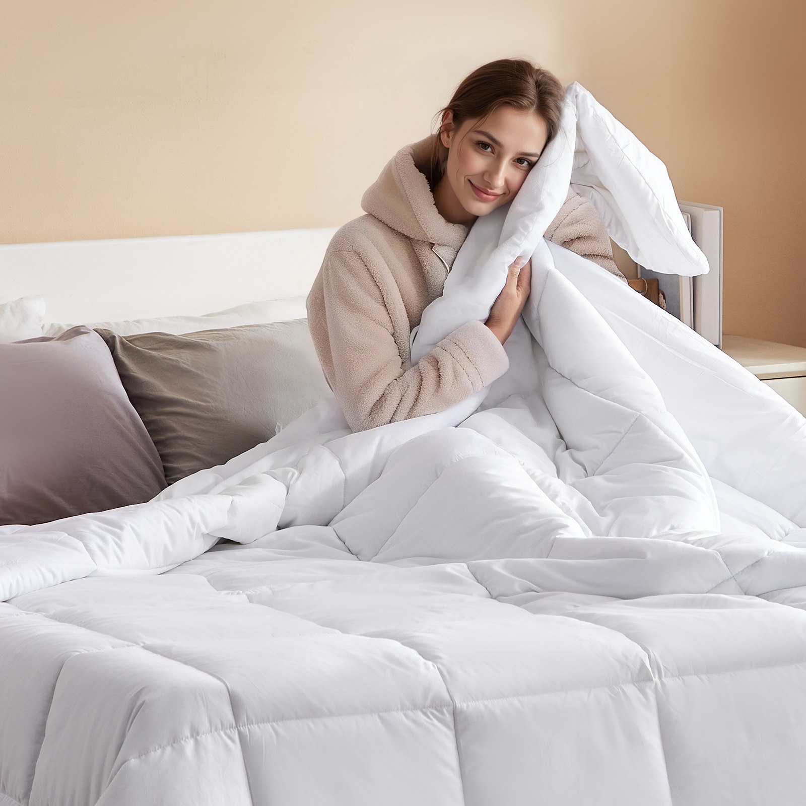 VEVOR Comforter Duvet Insert, 102 x 90 in, King Size Down Alternative Comforter, Quilted All Season Duvet with 4 Tabs, Soft & Machine Washable, Box Stitched Bedding for Home Hotel, Women/Men, White