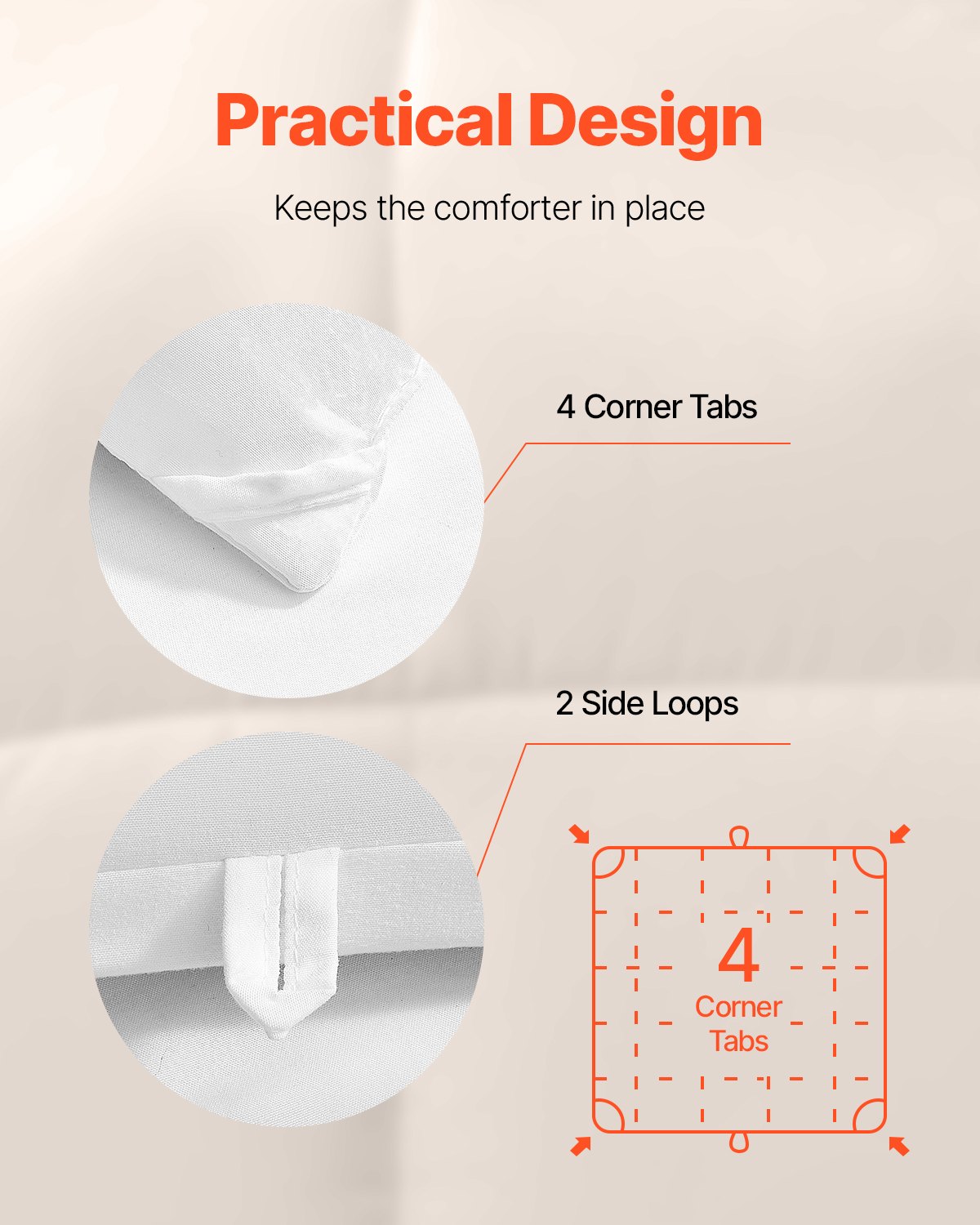 VEVOR Comforter Duvet Insert, 88 x 88 in, Queen Size Down Alternative Comforter, Quilted All Season Duvet with 4 Tabs, Soft & Machine Washable, Box Stitched Bedding for Home Hotel, Women/Men, White
