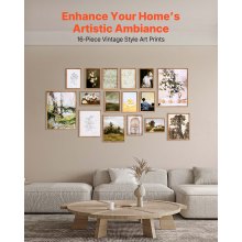 Framed Wall Art Prints Vintage Art Decor 16 PCS for Living Room & Bedroom