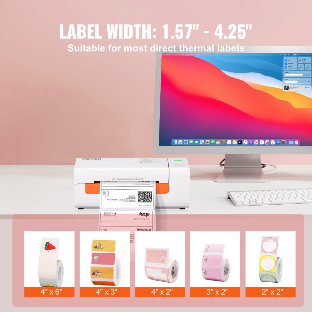 VEVOR Thermal Label Printer, Shipping Label Printer for 4\" x 6\" Shipping Labels, USB Connection & Automatic Label Recognition, Support Windows/MacOS/Linux, Compatible with Amazon, Ebay, Etsy, UPS,et