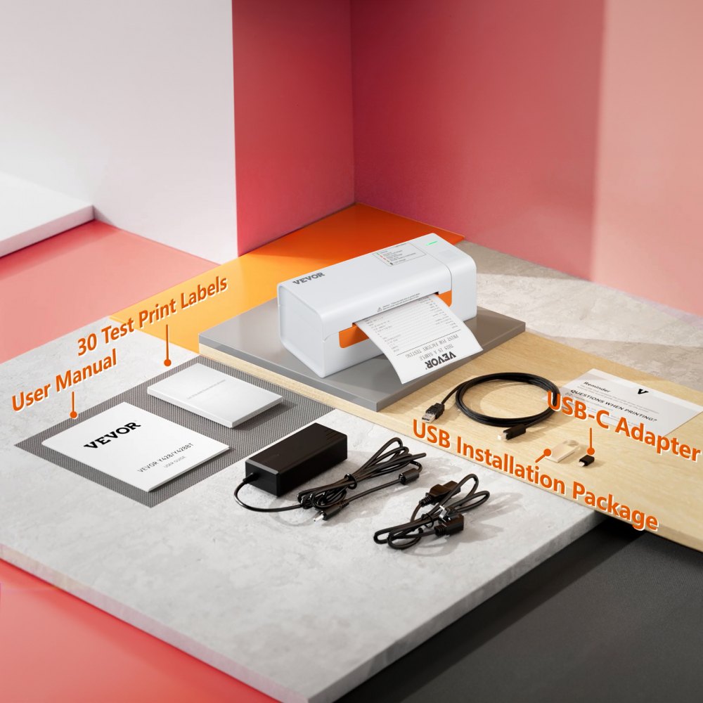 VEVOR Thermal Label Printer, Shipping Label Printer for 4\" x 6\" Shipping Labels, USB Connection & Automatic Label Recognition, Support Windows/MacOS/Linux, Compatible with Amazon, Ebay, Etsy, UPS,et