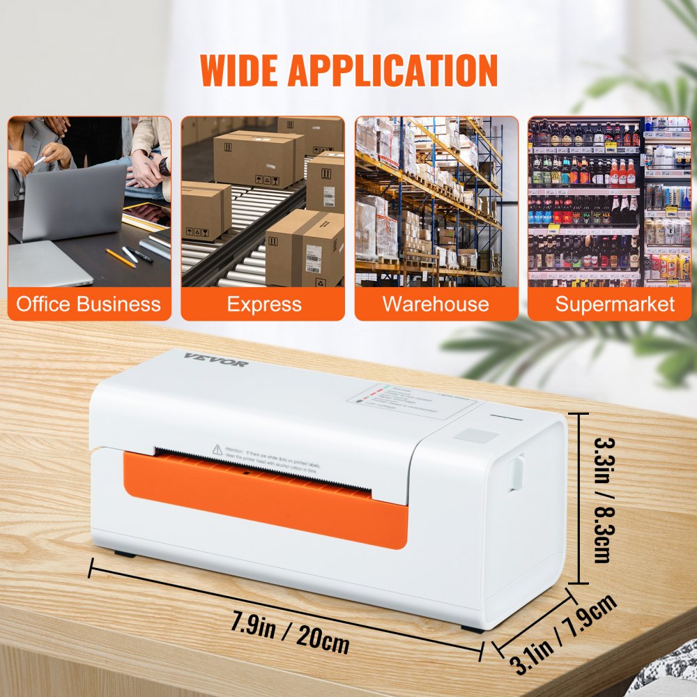 VEVOR Thermal Label Printer, Shipping Label Printer for 4\" x 6\" Shipping Labels, USB Connection & Automatic Label Recognition, Support Windows/MacOS/Linux, Compatible with Amazon, Ebay, Etsy, UPS,et