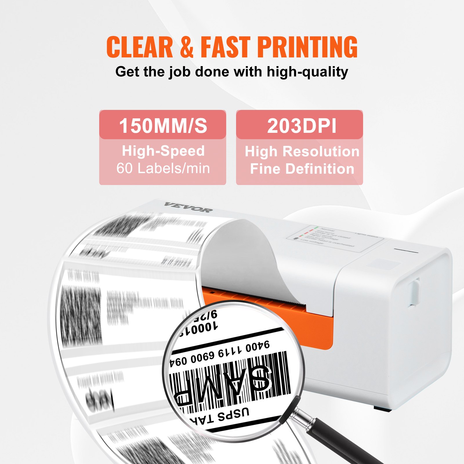 VEVOR Thermal Label Printer, Shipping Label Printer for 4\" x 6\" Shipping Labels, USB Connection & Automatic Label Recognition, Support Windows/MacOS/Linux, Compatible with Amazon, Ebay, Etsy, UPS,et