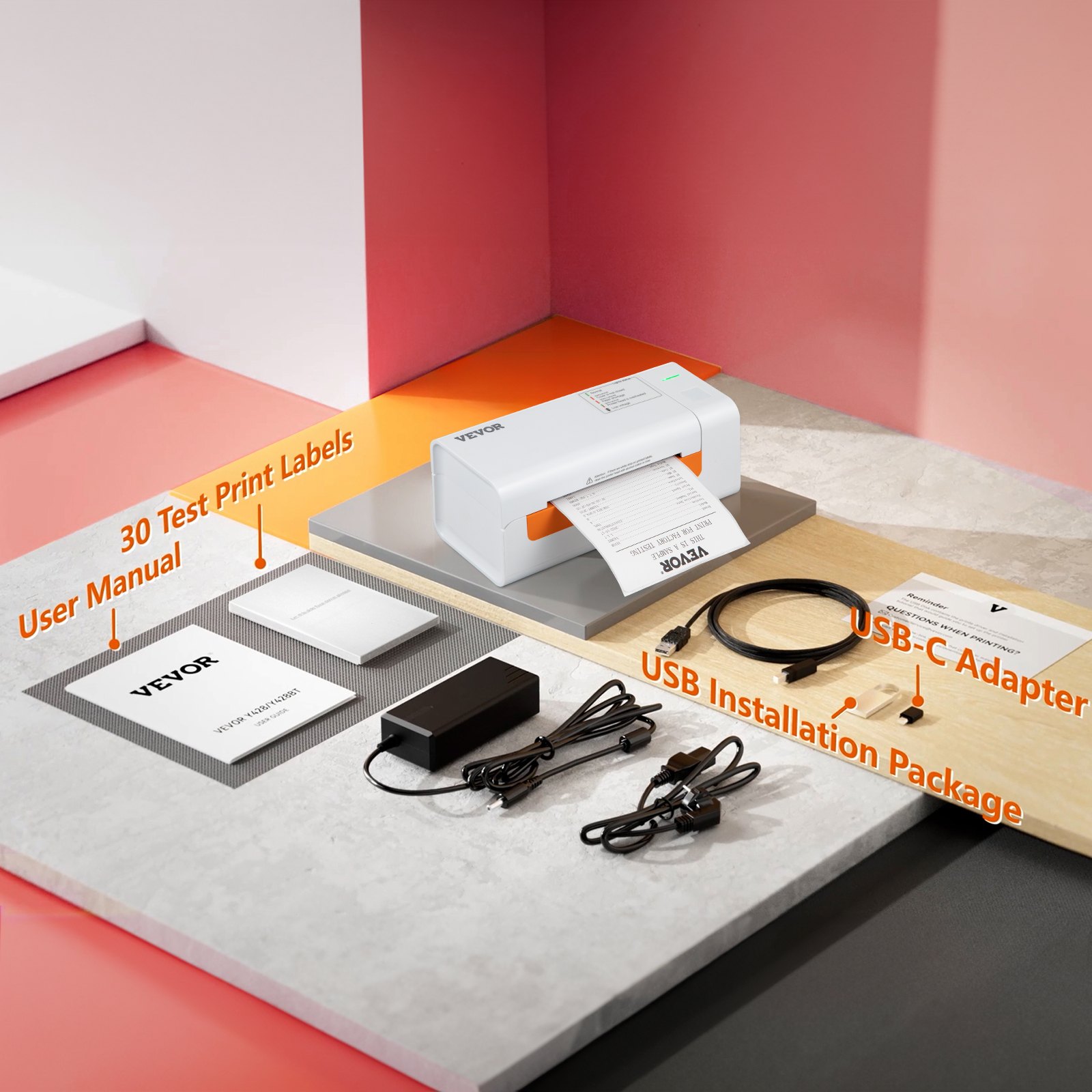 VEVOR Thermal Label Printer, Shipping Label Printer for 4\" x 6\" Shipping Labels, USB Connection & Automatic Label Recognition, Support Windows/MacOS/Linux, Compatible with Amazon, Ebay, Etsy, UPS,et