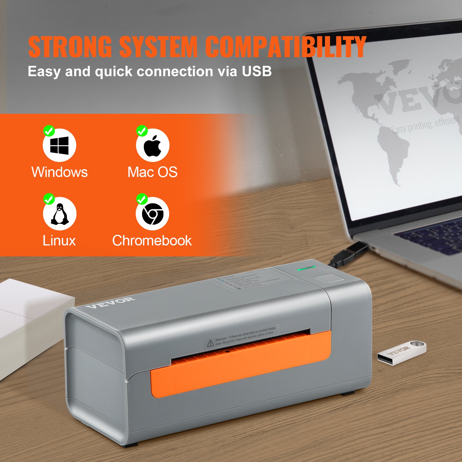 VEVOR Thermal Label Printer, 4x6 Label Printer for Width of 1.57" - 4.25" Labels, w/Auto Label Recognition & Japanese Rohm Printer Head, Thermal Printer Supports Shipping, Barcode, Household Labels and More