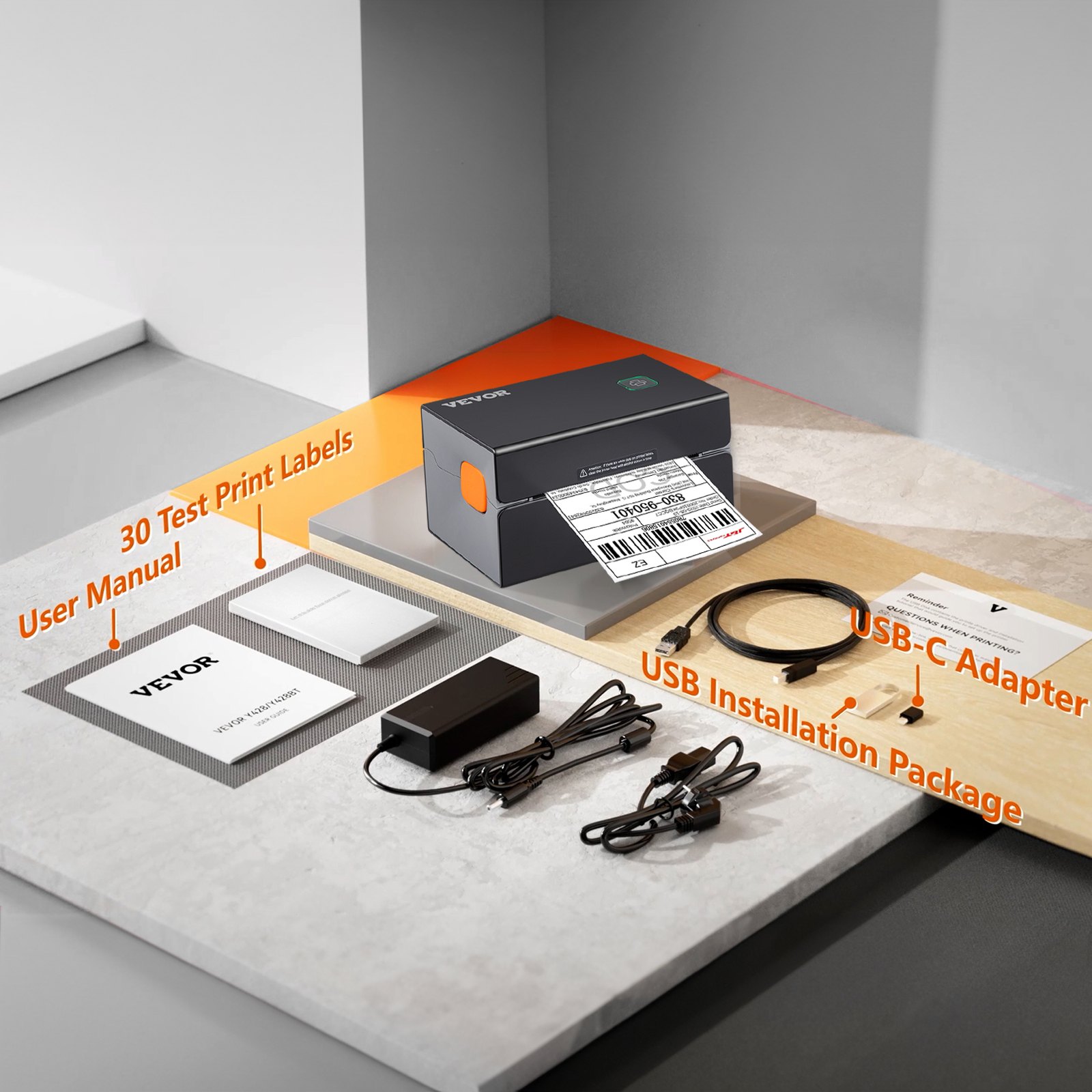VEVOR HD(300DPI) Thermal Label Printer,  Shipping Label Printer with Auto Label Recognition, Support Windows/ MacOS/ Linux/ Chromebook, Compatible with Amazon, eBay, Shopify, USPS, Etsy, UPS, etc.
