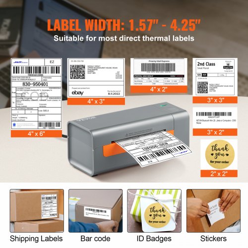 VEVOR Thermal Label Printer, 203DPI 60pcs/min for 4x6 Mailing Packages, USB Connection & Automatic Label Recognition, Support Windows/MacOS/Linux, Compatible with Amazon, eBay, Etsy, UPS,etc, Gray