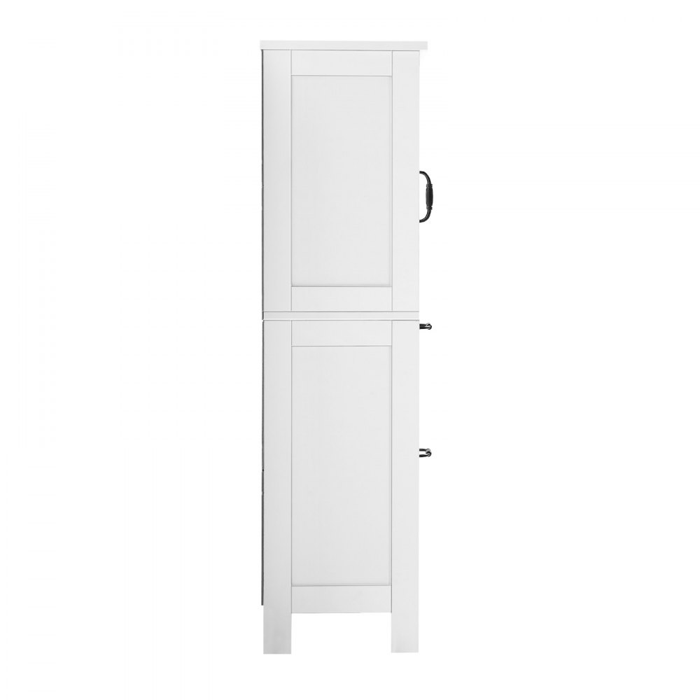 VEVOR Bathroom Floor Cabinet, 4-Tier, Wooden Storage Organizer with 2 Doors, 2 Drawers and Adjustable Shelf, Modern Home Furniture Freestanding Cupboard for Kitchen/Living Room/Entryway Use, White