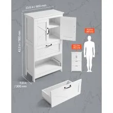 Wooden Bathroom Floor Cabinet Storage 2 Drawers and Adjustable Shelf White