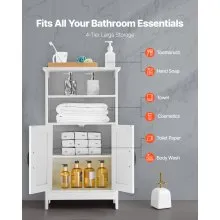 Wooden Bathroom Floor Cabinet Storage with Adjustable Shelf 2 Doors White