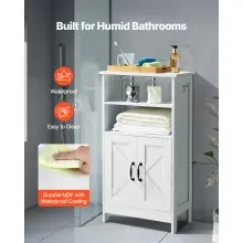 Wooden Bathroom Floor Cabinet Storage with Adjustable Shelf 2 Doors White