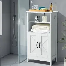 Wooden Bathroom Floor Cabinet Storage with Adjustable Shelf 2 Doors White