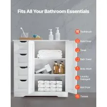 Wooden Bathroom Floor Cabinet Storage 4 Drawers and Adjustable Shelf White