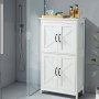 VEVOR Bathroom Floor Cabinet, 4-Tier, Wooden Storage Organizer with 4 Doors and Adjustable Shelf, Modern Bathroom Furniture Home Decor Freestanding Cupboard for Kitchen/Living Room/Entryway Use, White