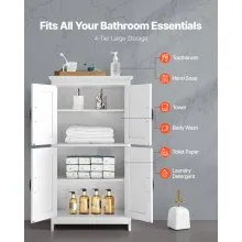 Wooden Bathroom Floor Cabinet Storage Organizer Adjustable Shelf White