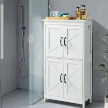 Wooden Bathroom Floor Cabinet Storage Organizer Adjustable Shelf White