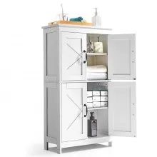 Wooden Bathroom Floor Cabinet Storage Organizer Adjustable Shelf White