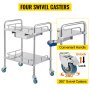 Vevor Lab Cart Stainless Steel Cart 2 Layers Lab Utility Cart With 1 Drawer