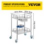 VEVOR Lab Cart 2 Layers Dental Cart with 1 Drawer Stainless Steel Cart 1 Refuse Basin Lab Utility Cart w/Silent Omnidirectional Wheels Stainless Utility Cart for Laboratory Hotel Restaurant Home Use