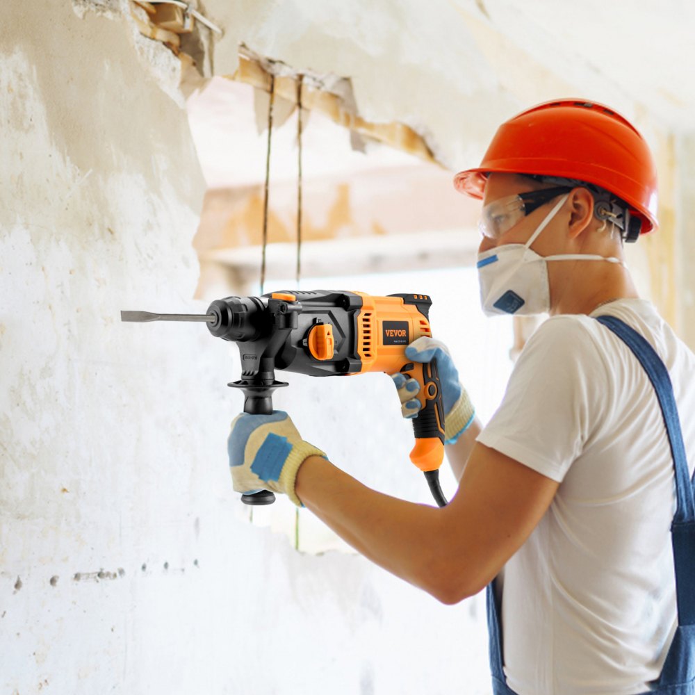 VEVOR 1 Inch SDS-Plus Rotary Hammer Drill, 8 Amp Corded Drills, Heavy Duty Chipping Hammers with Safety Clutch, Electric Demolition Hammers, Taladro Rotomartillo, Power Tool For Concrete
