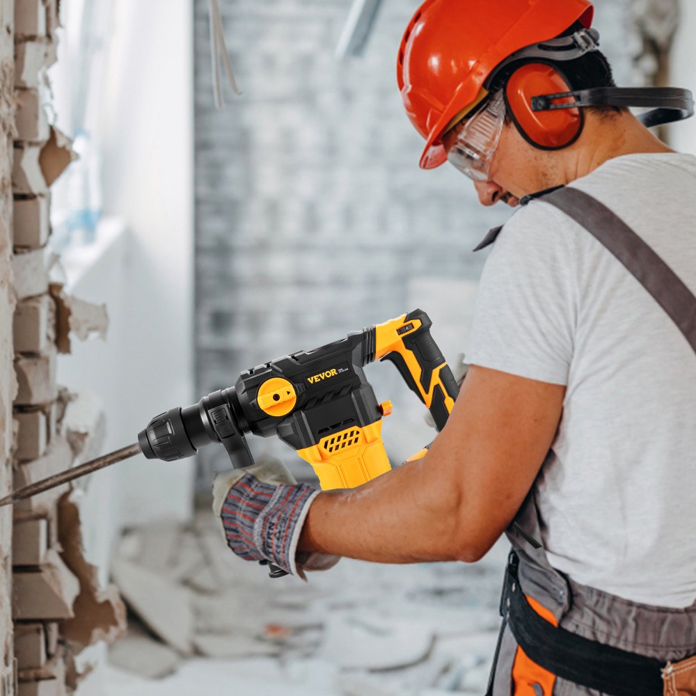 VEVOR 1-1/4 Inch SDS-Plus Rotary Hammer Drill, Corded Drills Heavy Duty Chipping Hammers with Vibration Control, Electric Demolition Hammers Variable Speed, Power Tool